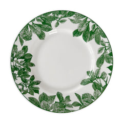 Caskata Arbor Green Rimmed Dinner Plate, showcasing exquisite botanical details.