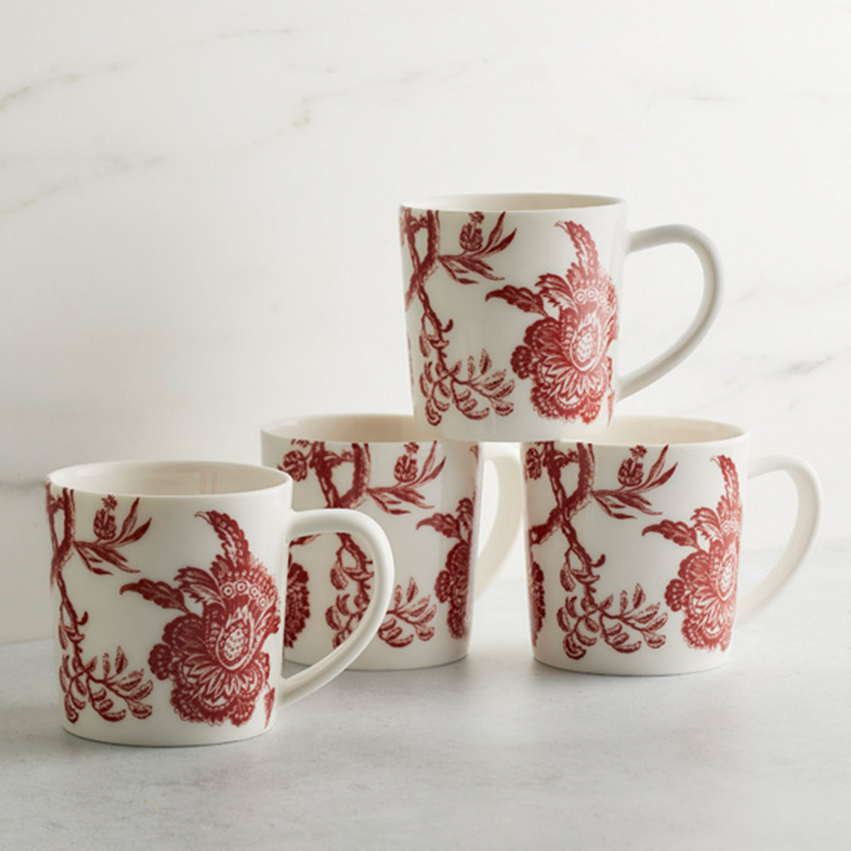 Set of 4 Arcadia Crimson Porcelain Mugs Set of 4 from Caskata