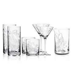 A collection of octopus glassware, including the 