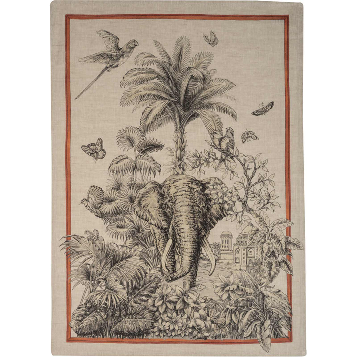 A Morocco Linen Kitchen Towels Set/2 with an elephant and a palm tree made of linen by TTT.