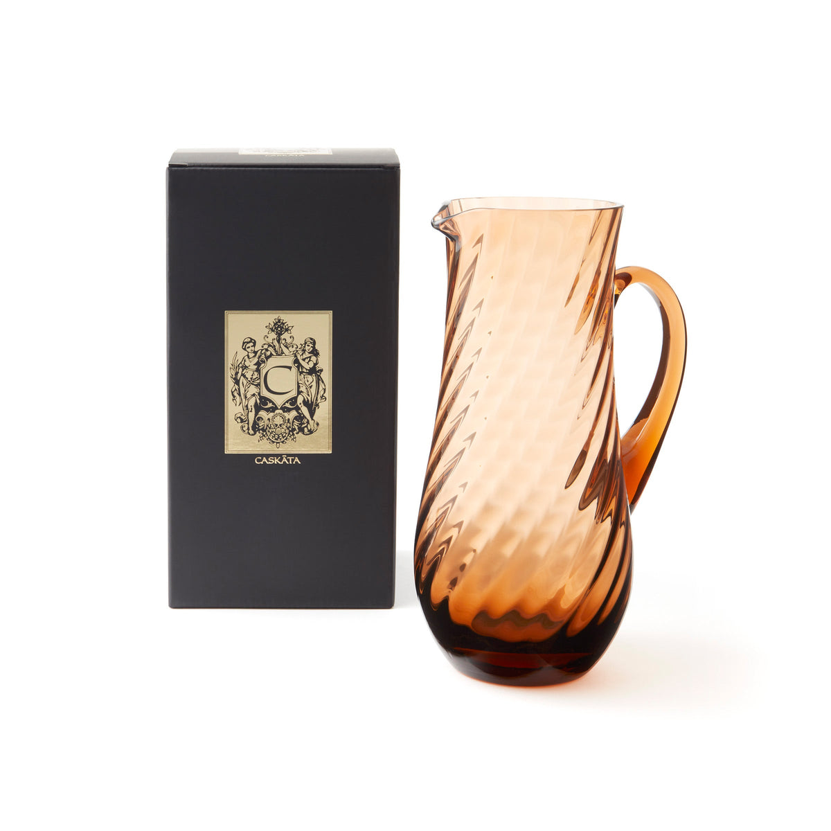 Quinn Amber Pitcher with a beautiful black and gold giftbox.