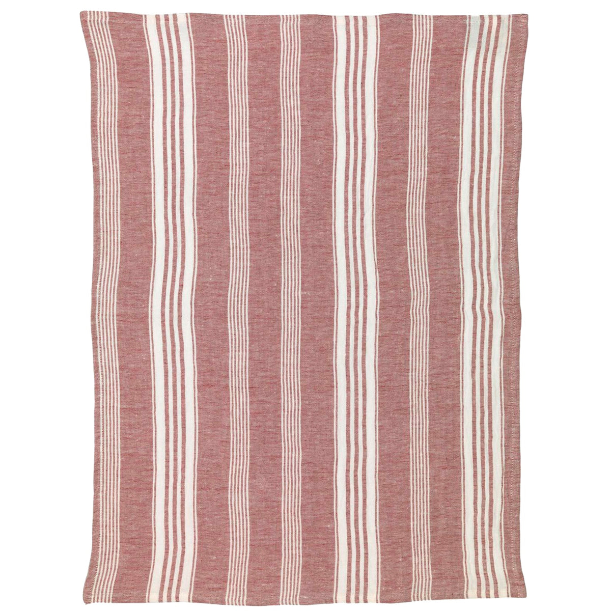 A sustainable Trattoria Rosso Linen Kitchen Towels Set/2 in red and white stripes, inspired by Italy, showcased against a pure white background.