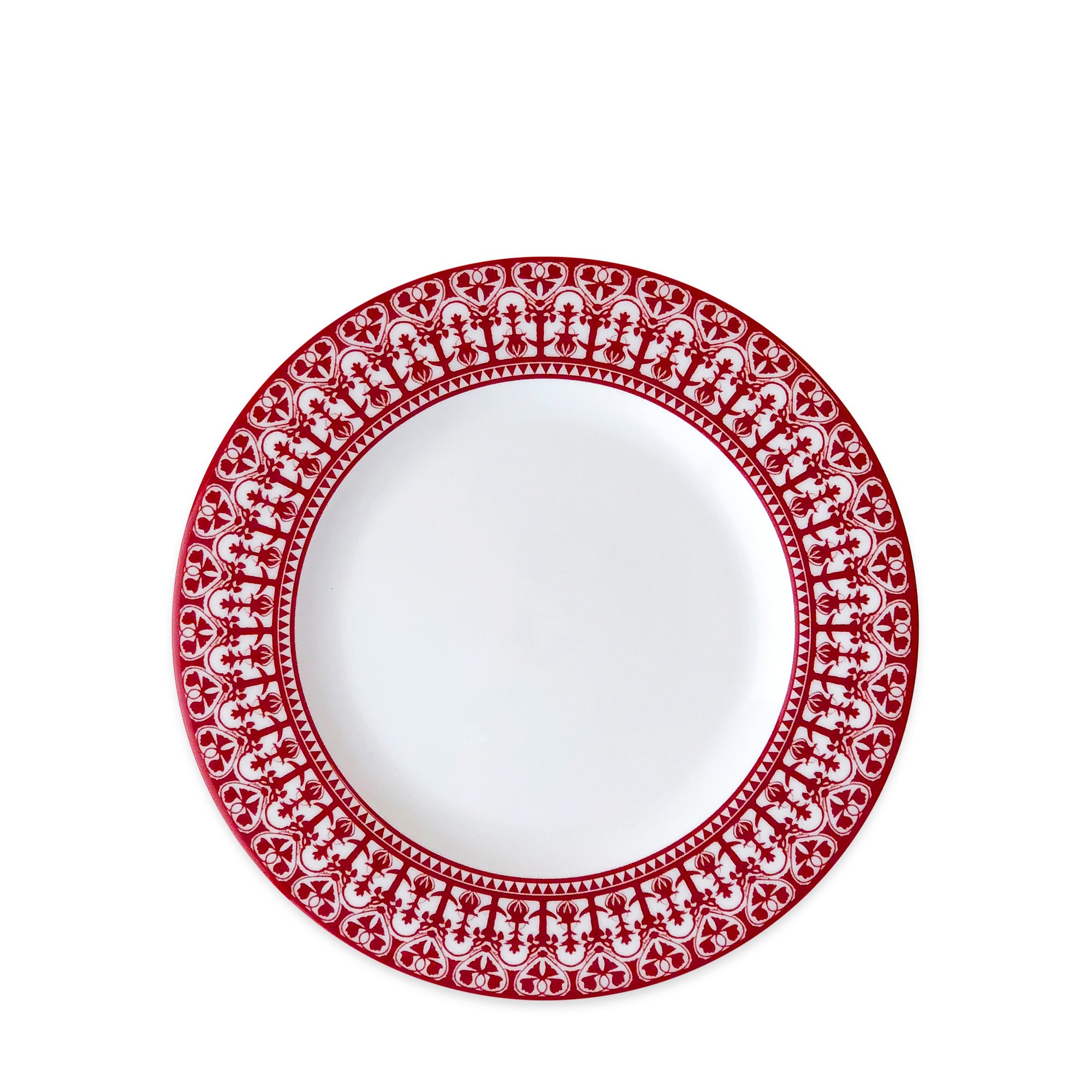Casablanca Crimson Red and white high fired porcelain salad plate from Caskata
