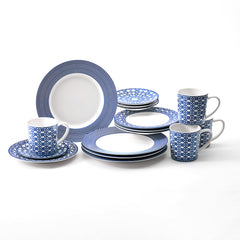 Newport Racing Stripe Geometric blue and white 16 piece dinnerware set in porcelain from Caskata