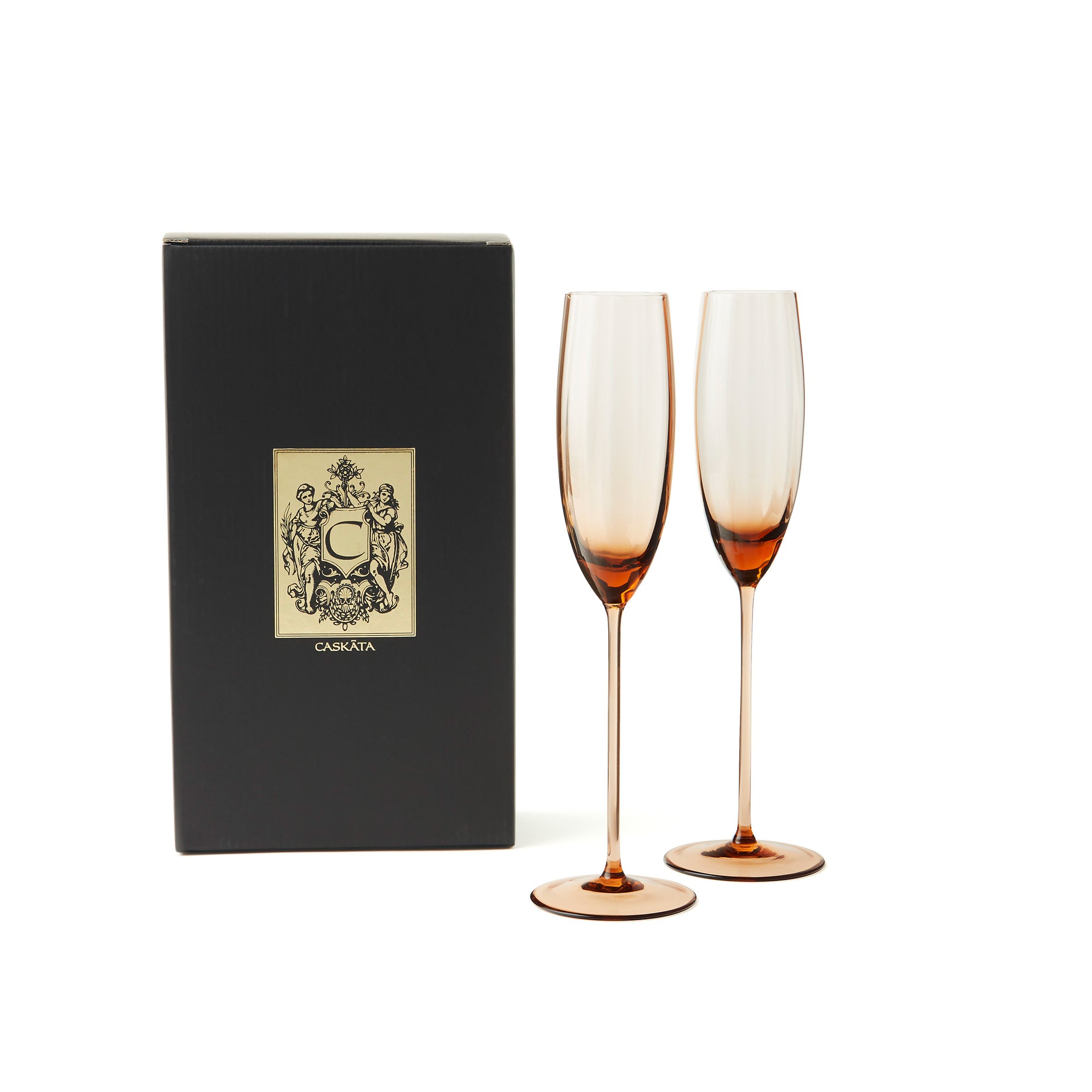 Quinn Mouth blown crystal champagne flutes in Amber Set of 2 from Caskata