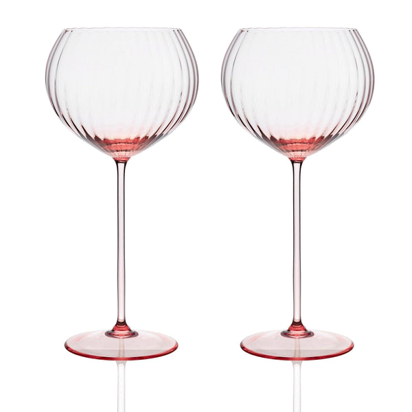 Rose Tinted Crystal Red Wine Glasses with Gold Rims - 20 oz - Set of 2