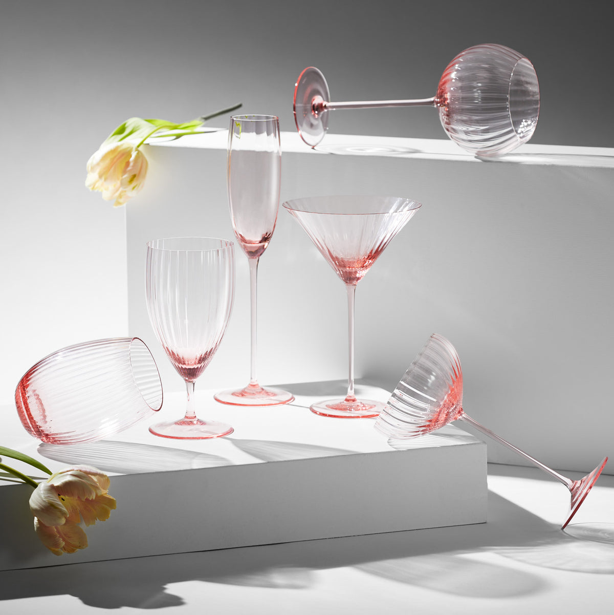 Quinn rose pink mouth-blown crystal red wine glasses from Caskata.