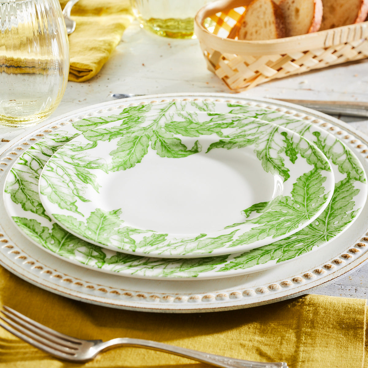A Freya salad plate on a Freya dinner plate.