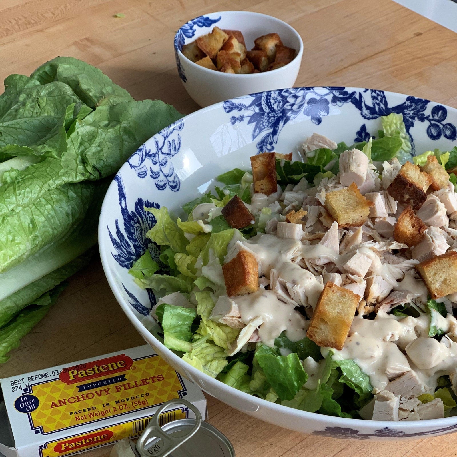 Chicken Caesar Salad and Caesar Salad Dressing from Scratch Caskata Arcadia Serving Bowl
