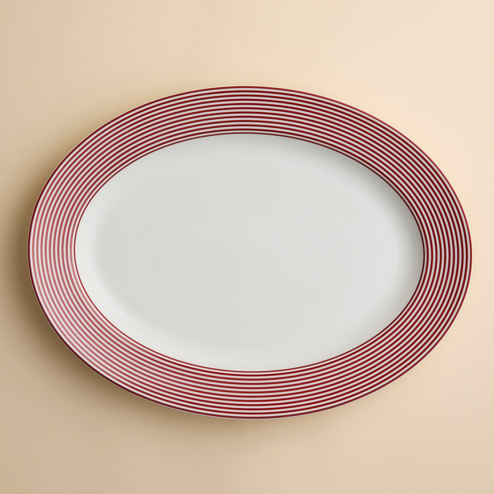 Newport Crimson Stripe Oval Rimmed Platter