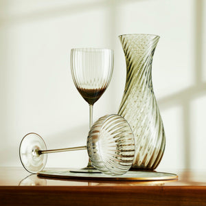 Quinn smoke green mouth-blown crystal carafe from Caskata.