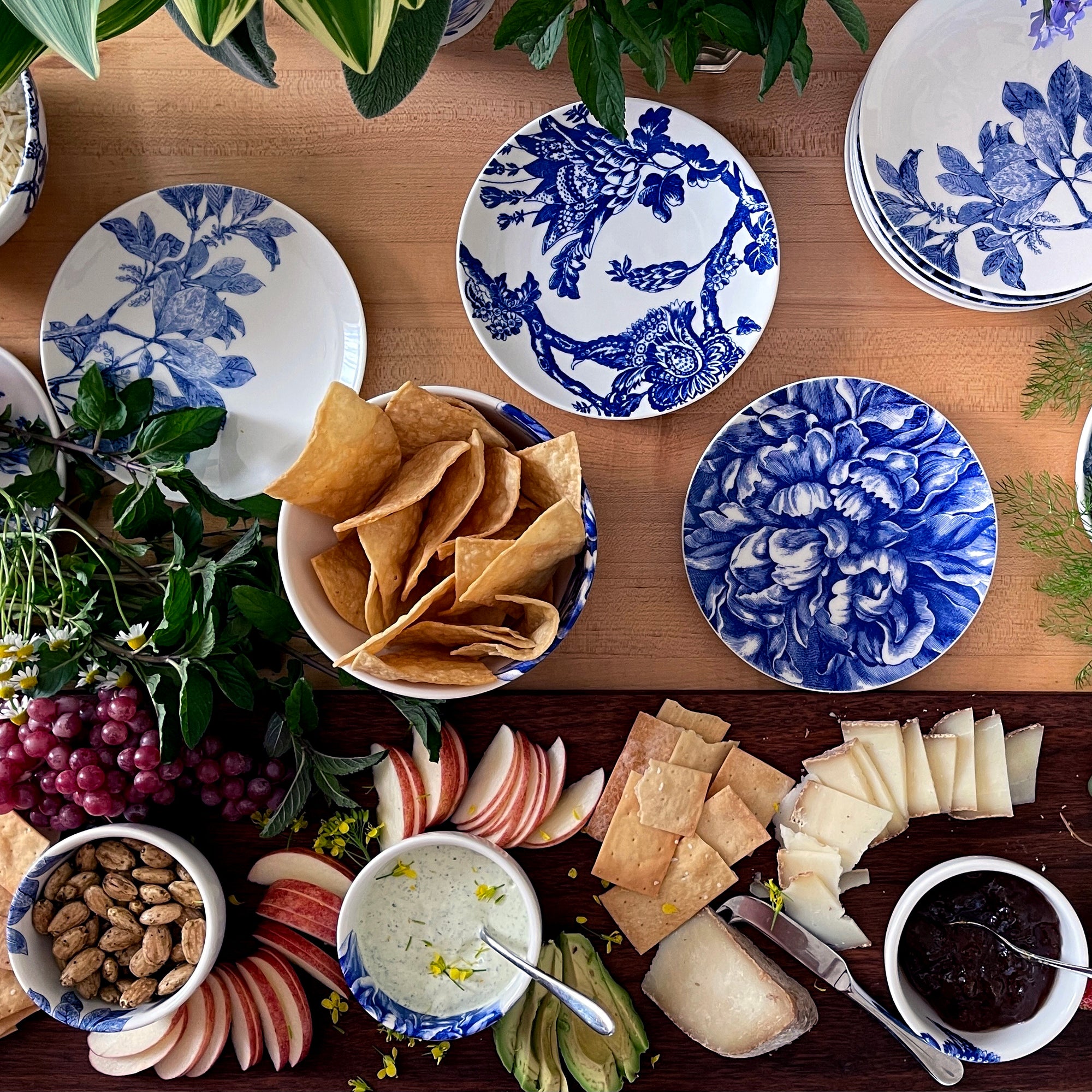 Here's a collection of our best-selling botanical and floral dinnerware in blue and white porcelain, for mixing and matching from Caskata.