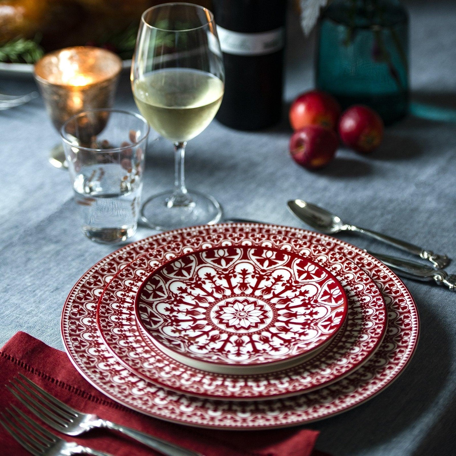Casablanca Crimson Red and white high fired porcelain salad plate from Caskata