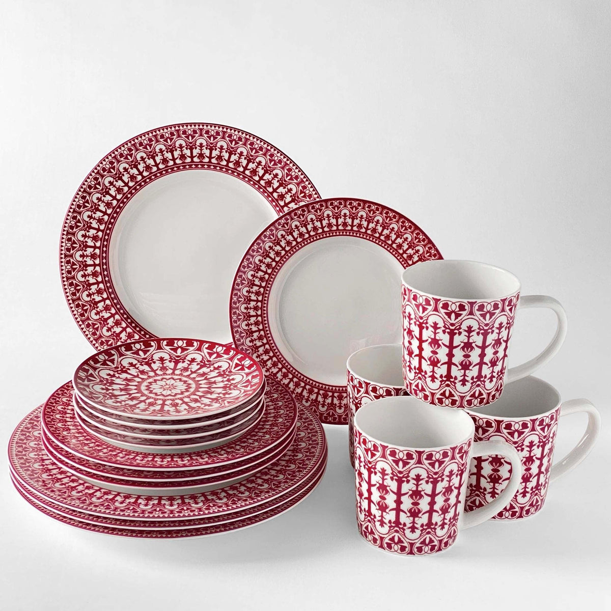 A set of Casablanca Crimson Canapé Plates by Caskata Artisanal Home on a white surface.