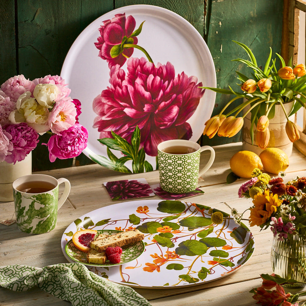 Nasturtiums Large Round Birchwood Tray