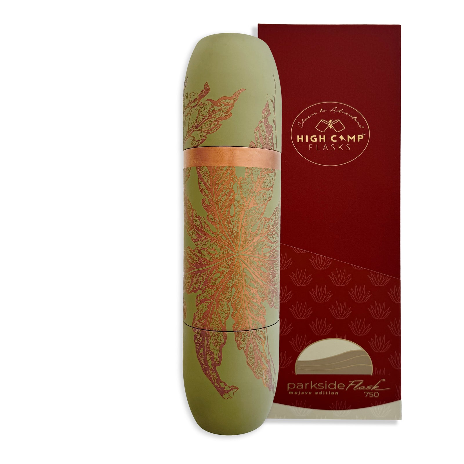 Caskata X High Camp Flask Freya Sage Green Wine Flask with Box on White