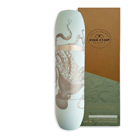 Caskata x High Camp Flasks Light Blue Lucy the Octopus Engraved Wine Flask with box on white