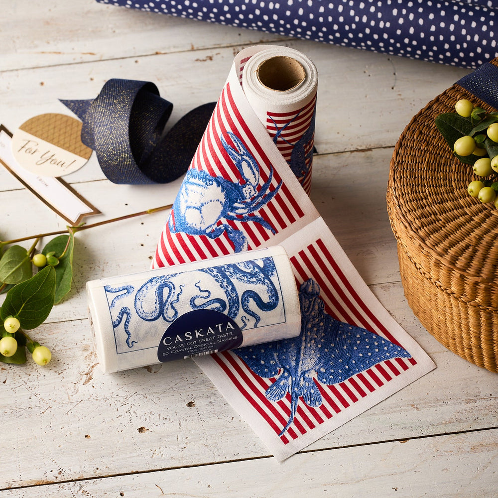 Mixed Coastal Cocktail Napkin Rolls, Set of 2