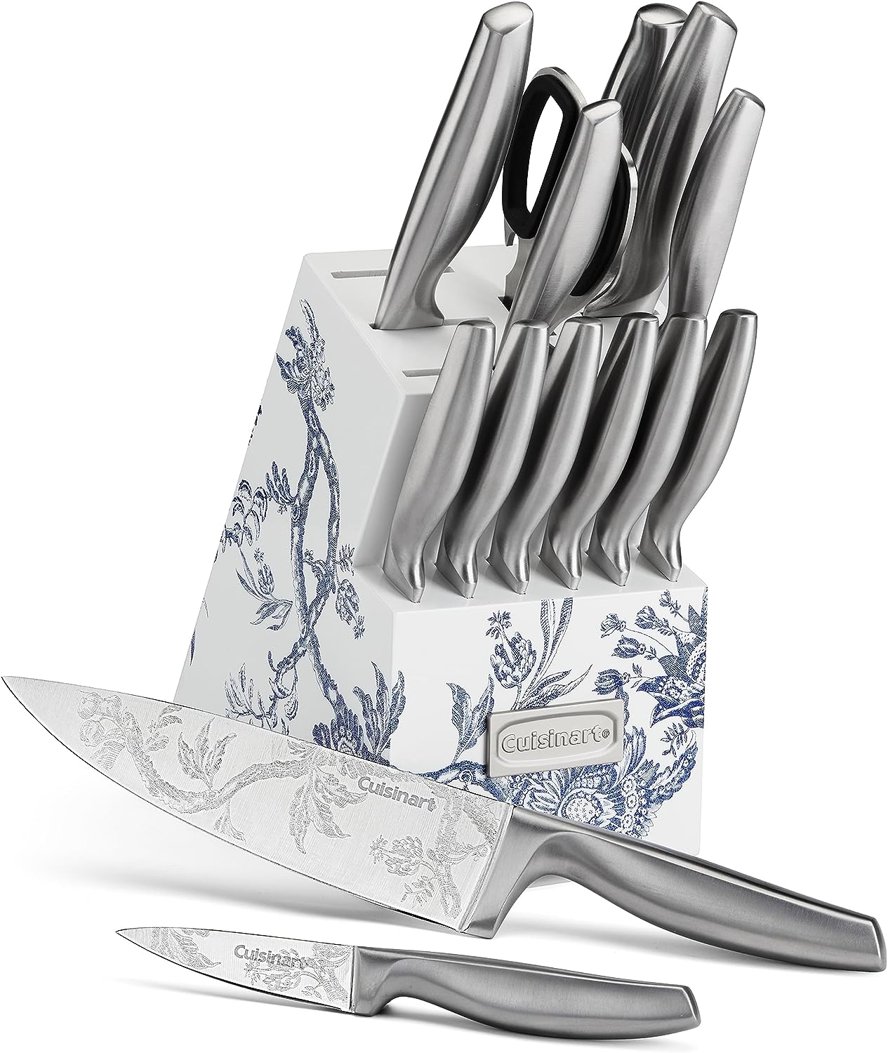 Caskata X Cuisinart Limited Edition Arcadia 15 pc. German Knife Block Set in Blue and White with Engraved Blades