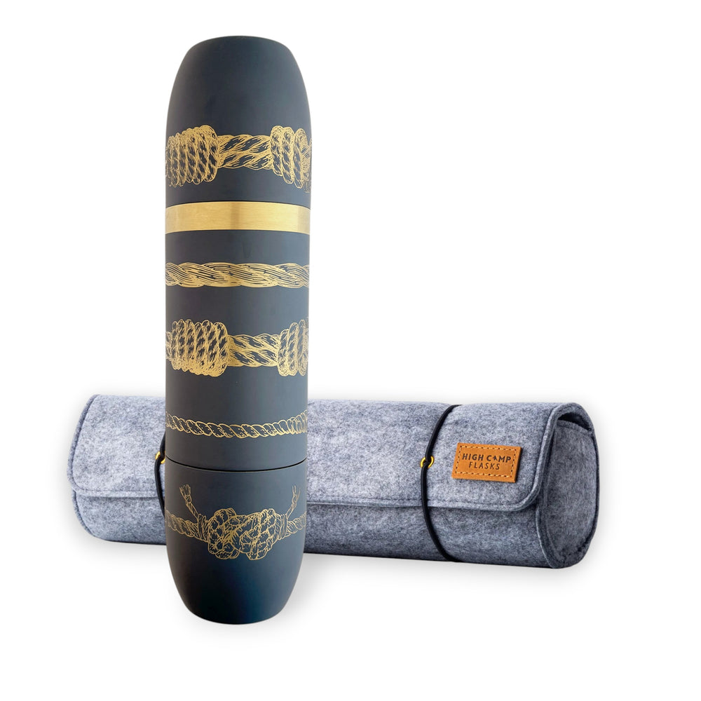 Caskata x High Camp Dark Blue Sailor's Knots Wine Flask and Case Bundle