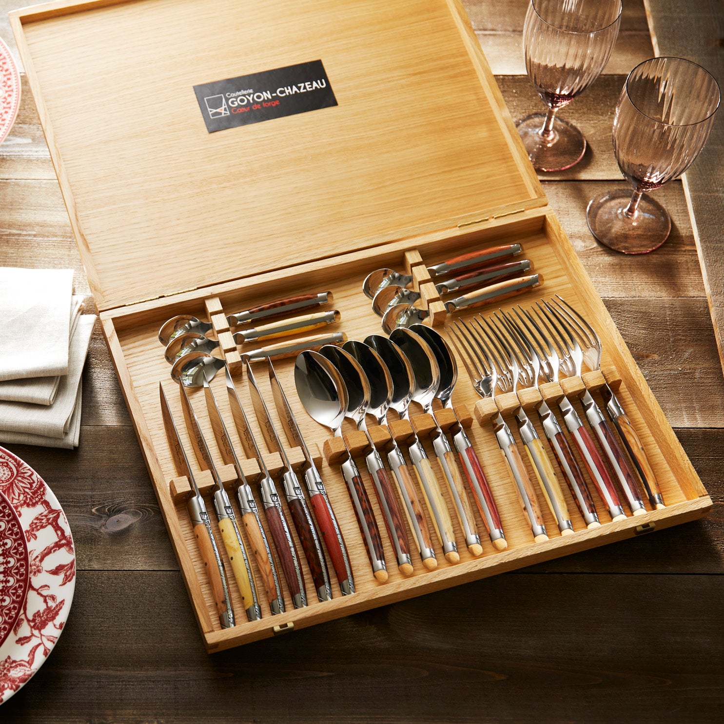 Goyon-Chazeau Mixed Wood Flatware Boxed 24-Piece Set