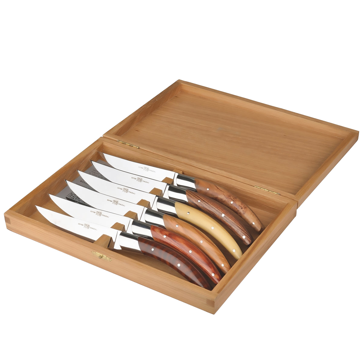 Goyon-Chazeau Styl&#39;ver Mixed Wood Steak Knives Boxed Set/6