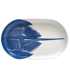 Large Oval Platter with Blue Horseshoe Crab in Premium Porcelain from Caskata