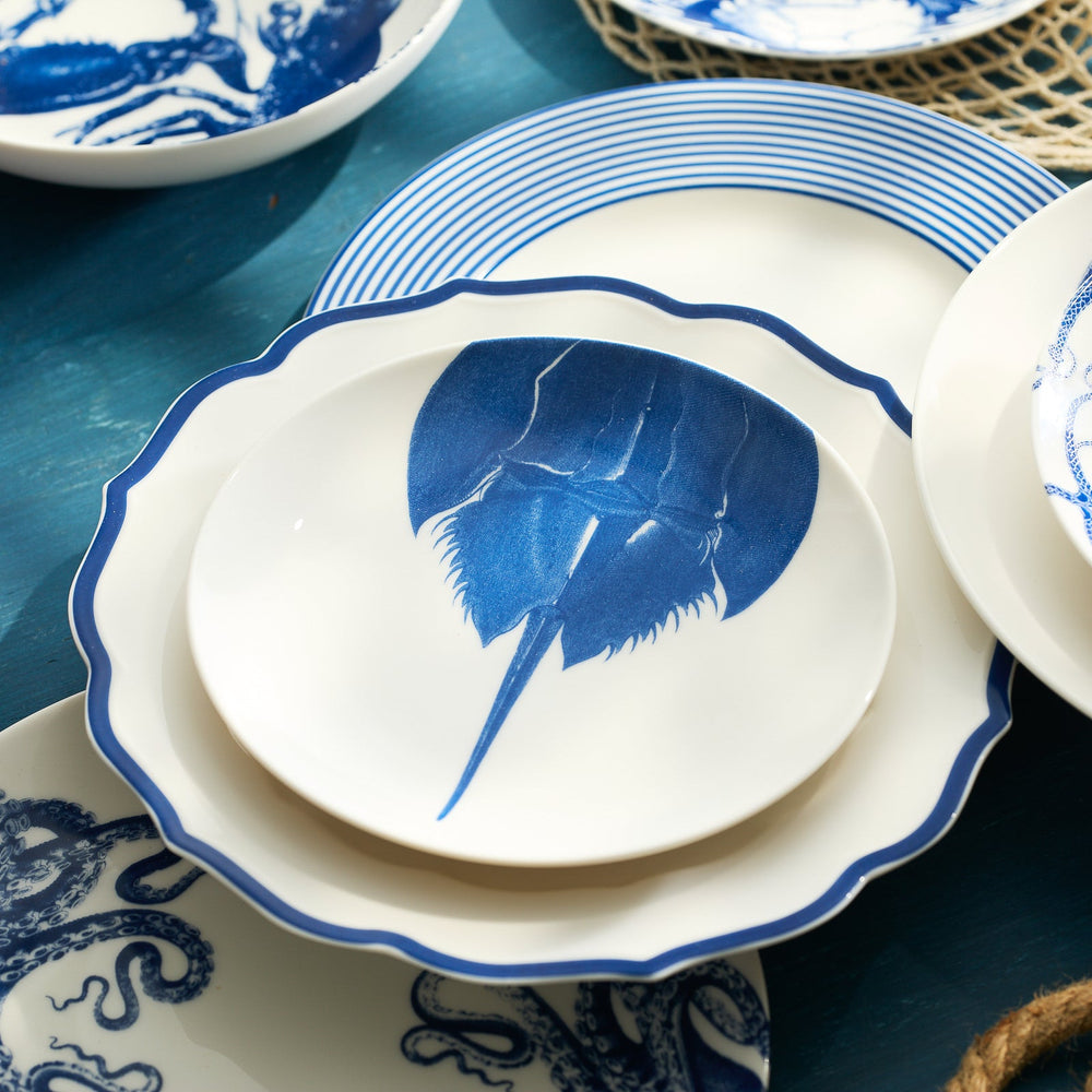 cherrybIossom様 高級辻ヶ花ブルー白色グラデスーパーガード帯とセット Horseshoe_Crab_Salad_Plate_Ste