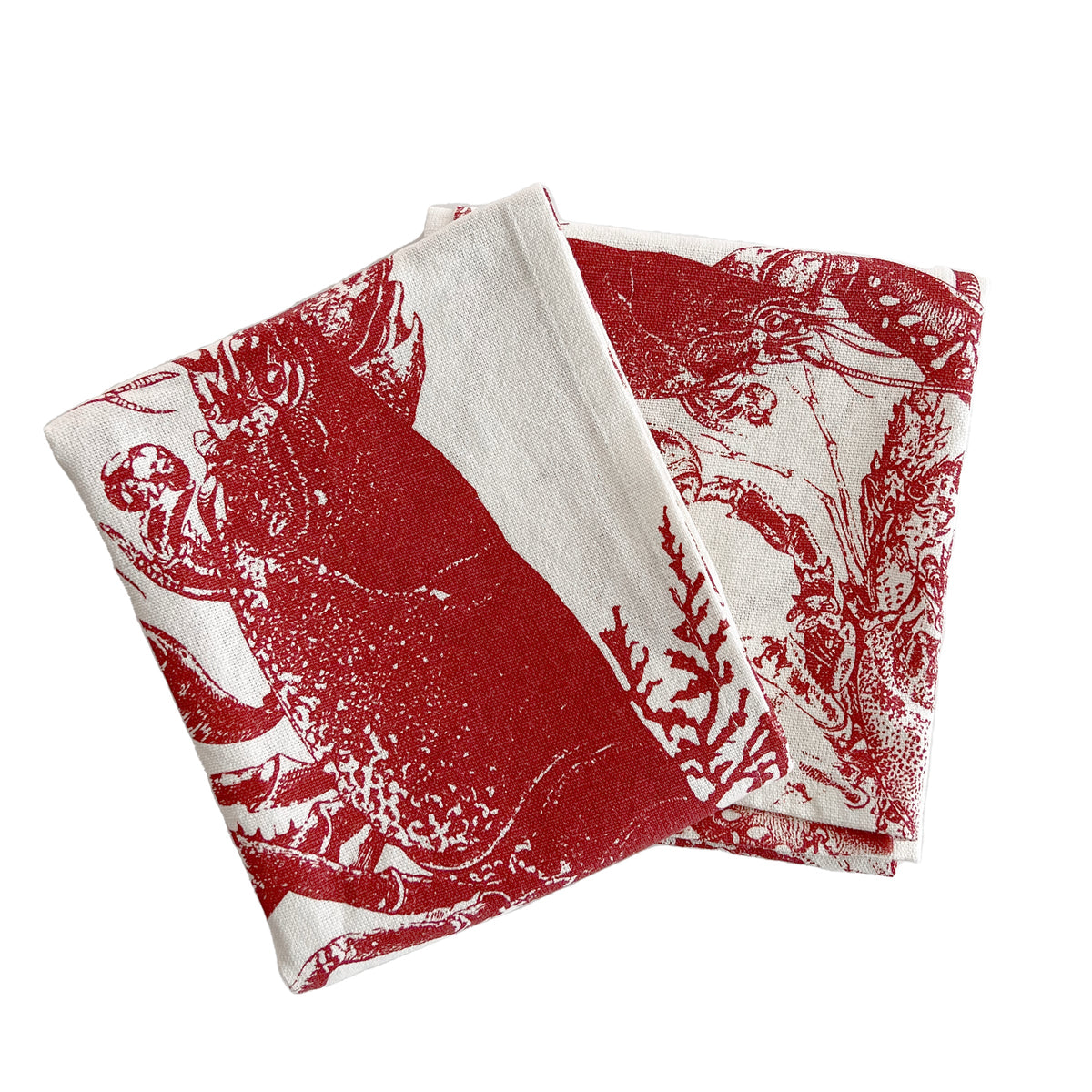 Lobster Kitchen Towel Set of 2 Mixed in Red and White Cotton from Caskata