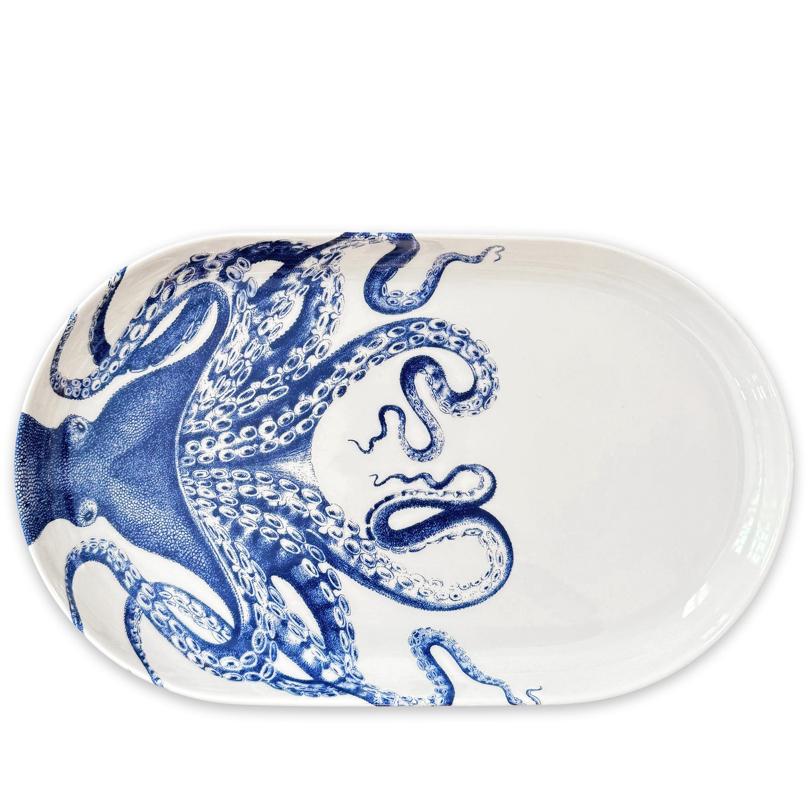 Large Oval Platter with Blue Lucy the Octoopus in Premium Porcelain from Caskata