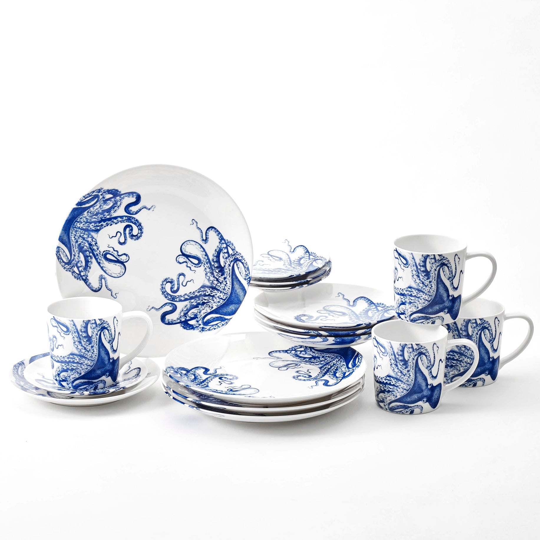 Lucy Table for 4 by Caskata blue and white porcelain dinnerware set.