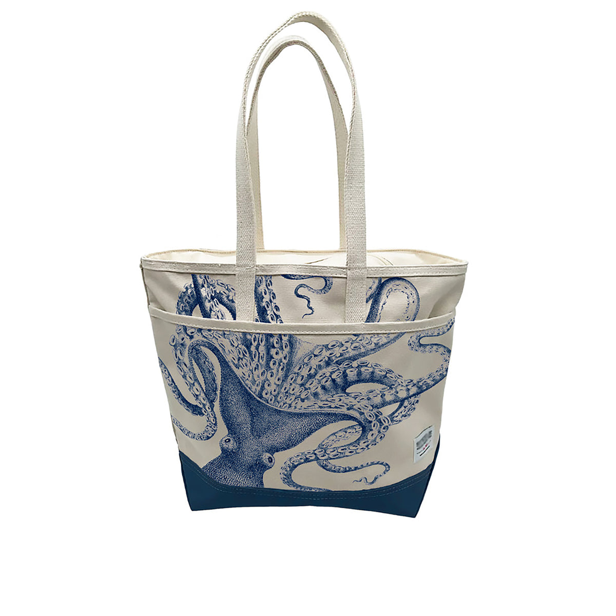 Caskata Lucy the Octopus Canvas Tote bag silhouette with 4 pockets inside and 2 outside. Made in the USA.