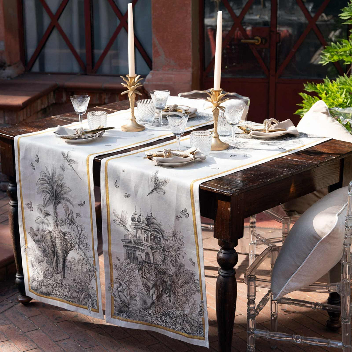 An Italian mill table with a Morocco Linen Table Runner by TTT.