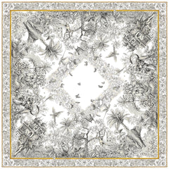 Morocco Tablecloth Graphic Print in glack and white engraving with gold. Printed on Italian linen from Caskata