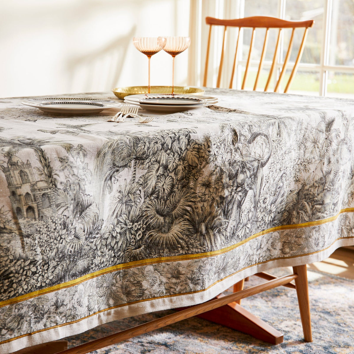 Moroccan Linen Tablecloth Wide Shot from Caskata