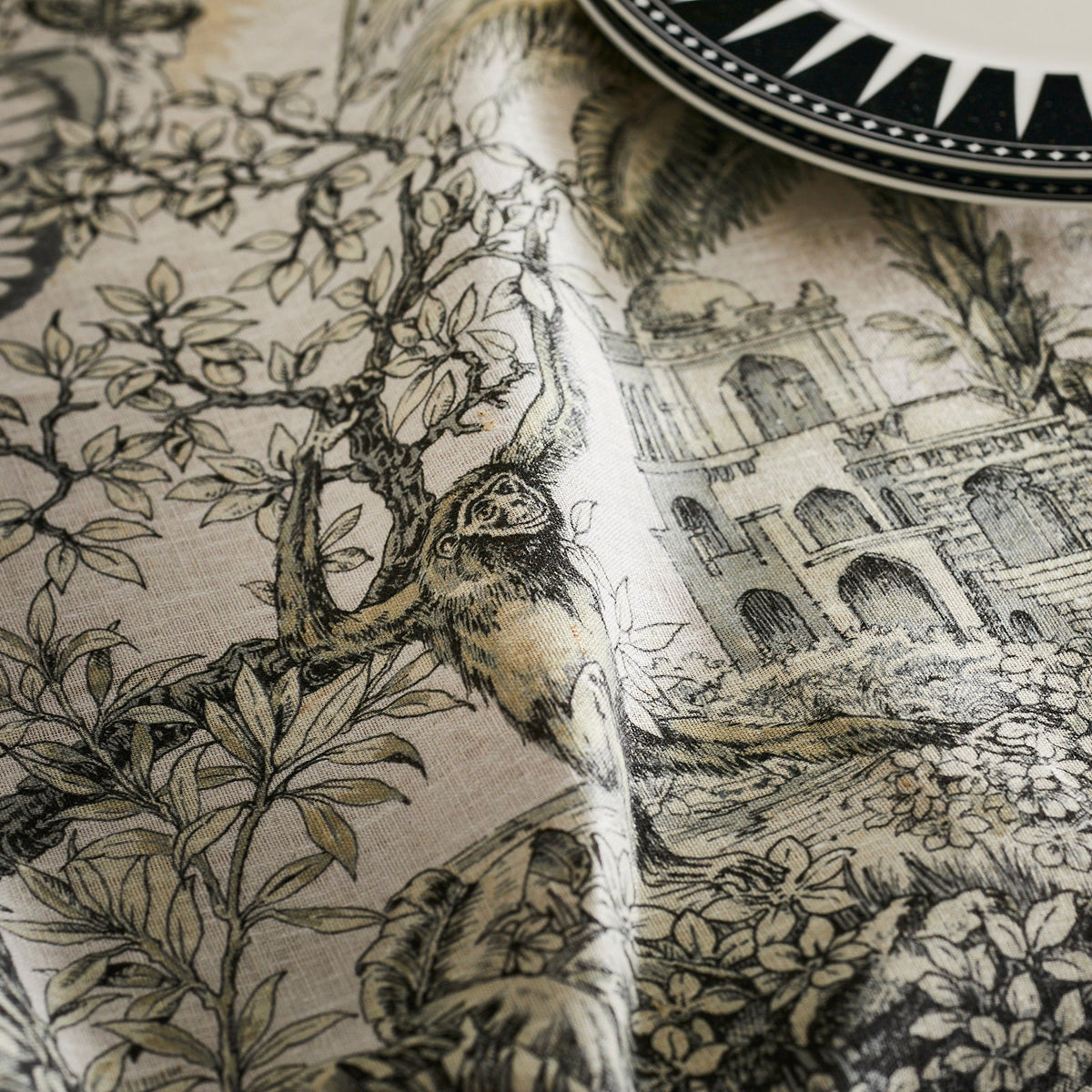 Monkey Detail from Moroccan Linen Tablecloth from Caskata