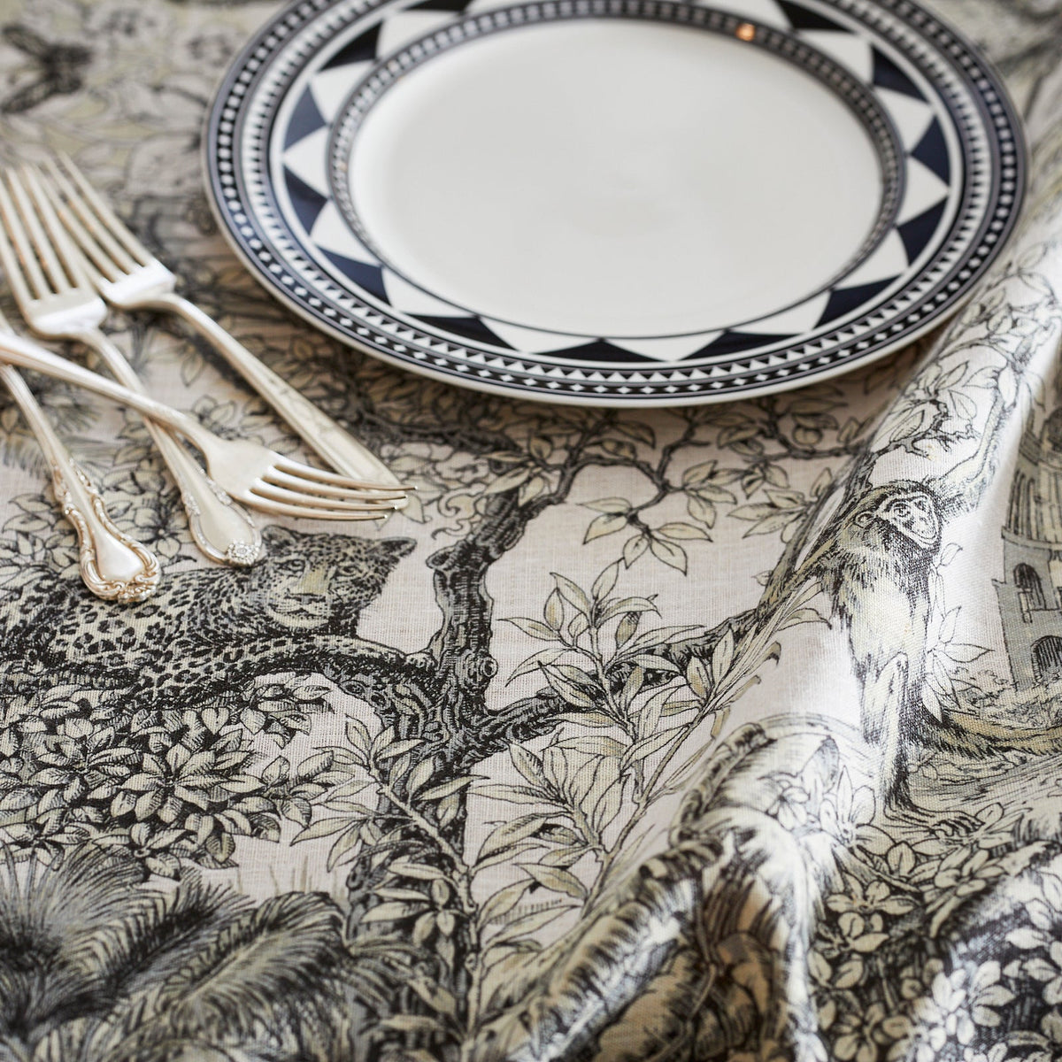 Moroccan Linen Tablecloth Detail of Leopard From Caaskata