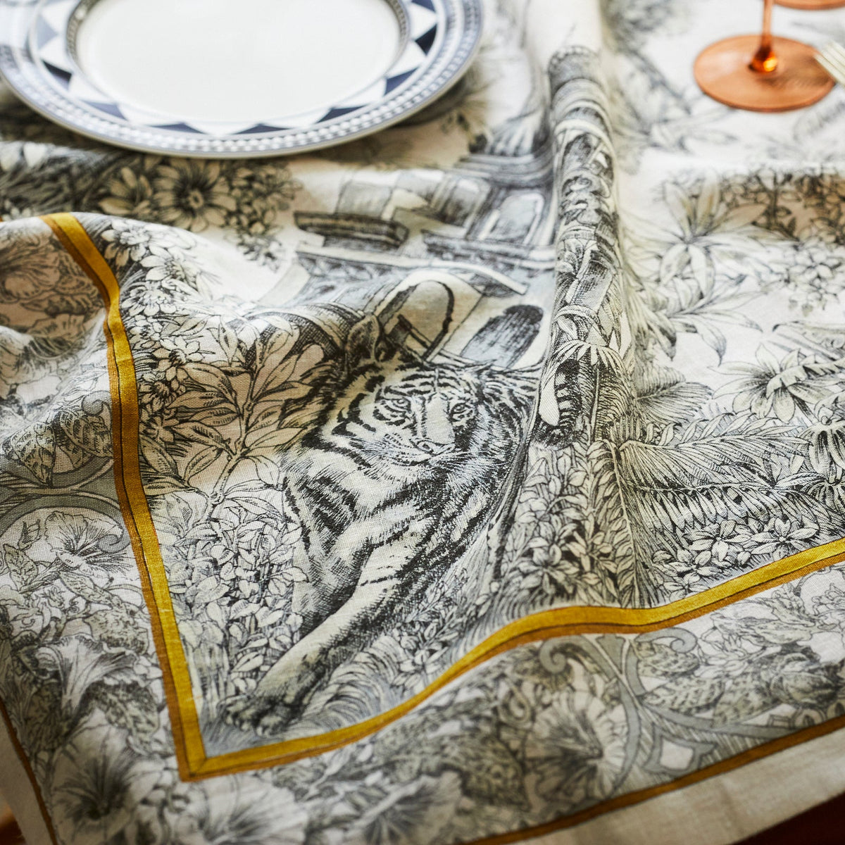 Moroccan Linen Tablecloth Tiger Detail from Caskata