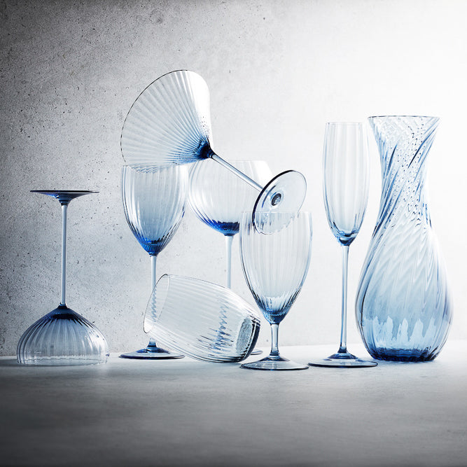 Quinn Ocean blue mouth-blown crystal glassware collection from Caskata.