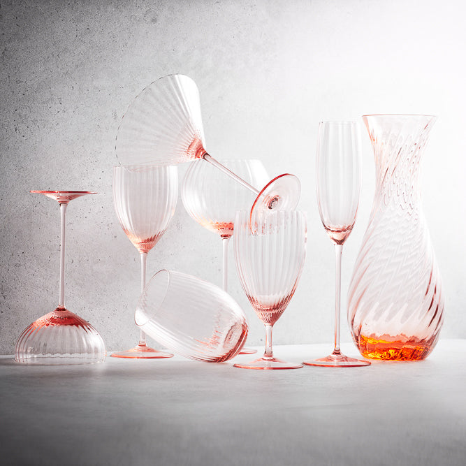 Quinn rose pink mouth-blown crystal glassware collection form Caskata.