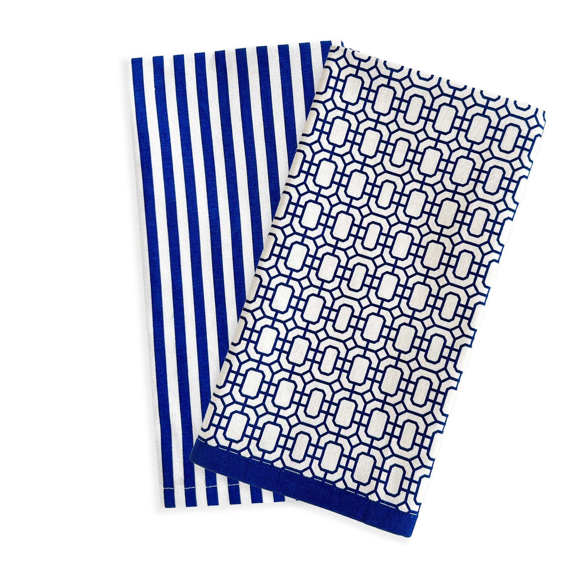 Newport Garden Gate and Pinstripe in Blue Kitchen Towels Sold as a Set/2 in 100% Cotton from Caskata