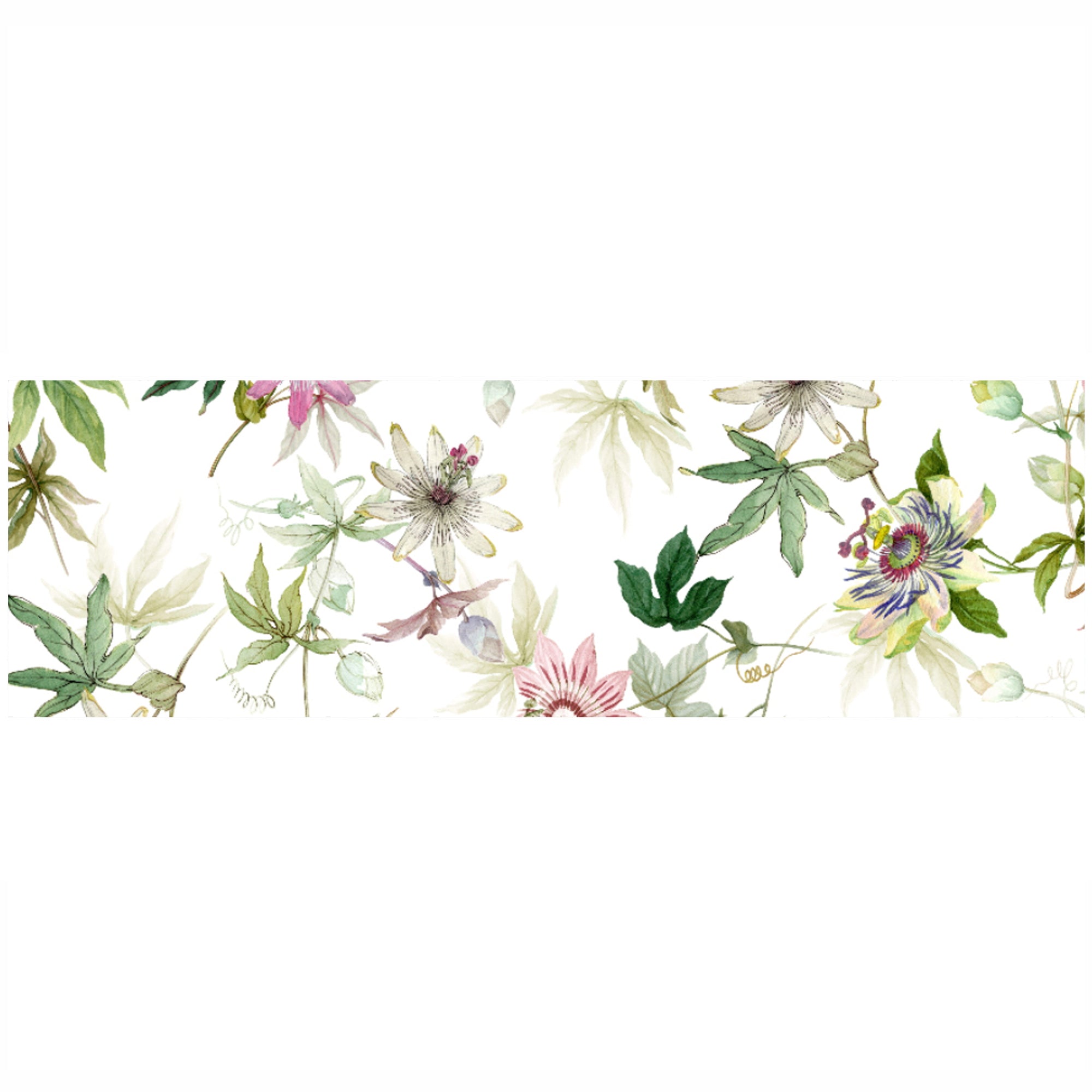 Passionflower Tablecloth Runner with vibrant floral watercolor on Italian linen from Caskata