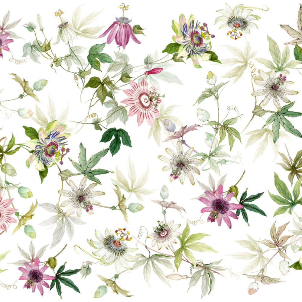 Graphic Tablecloth Print Passionflower, in watercolors on Italian Linen from Caskata