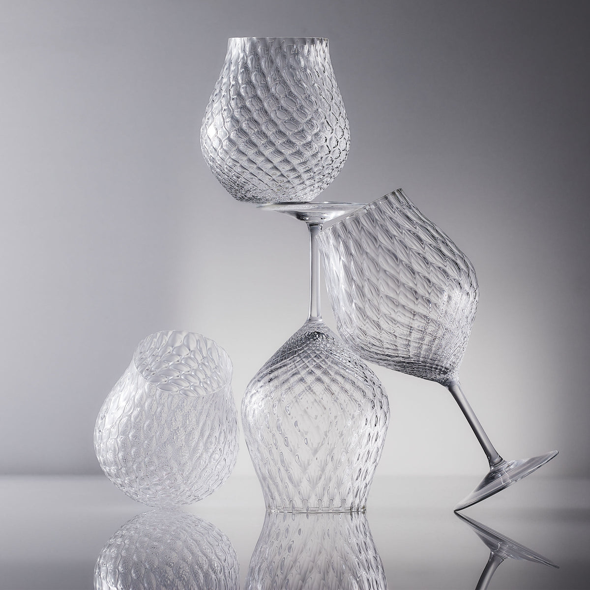 Phoebe clear stemless tulip crystal wine glasses from Caskata.