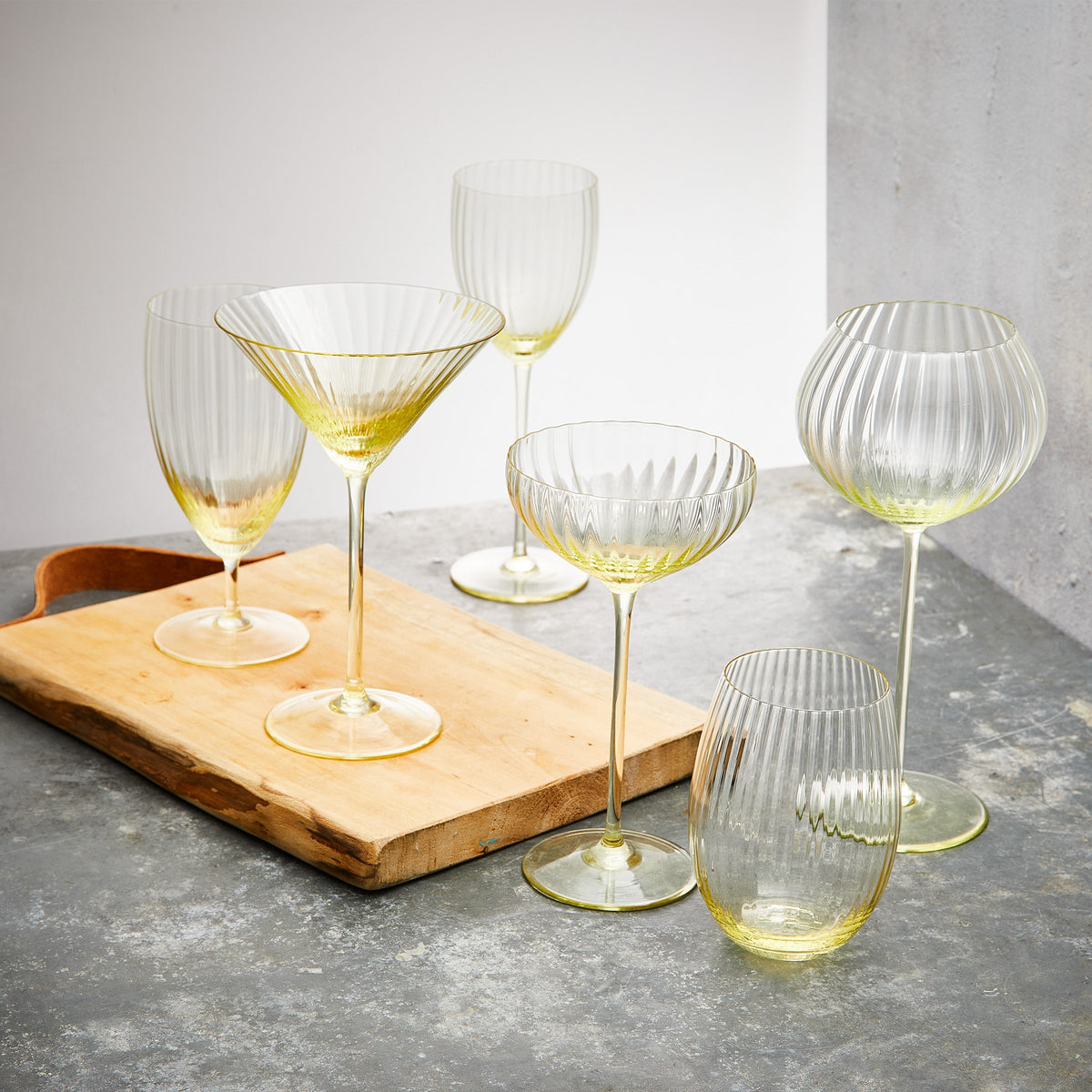 Quinn citrine yellow mouth blown crystal cocktail glasses from Caskata.