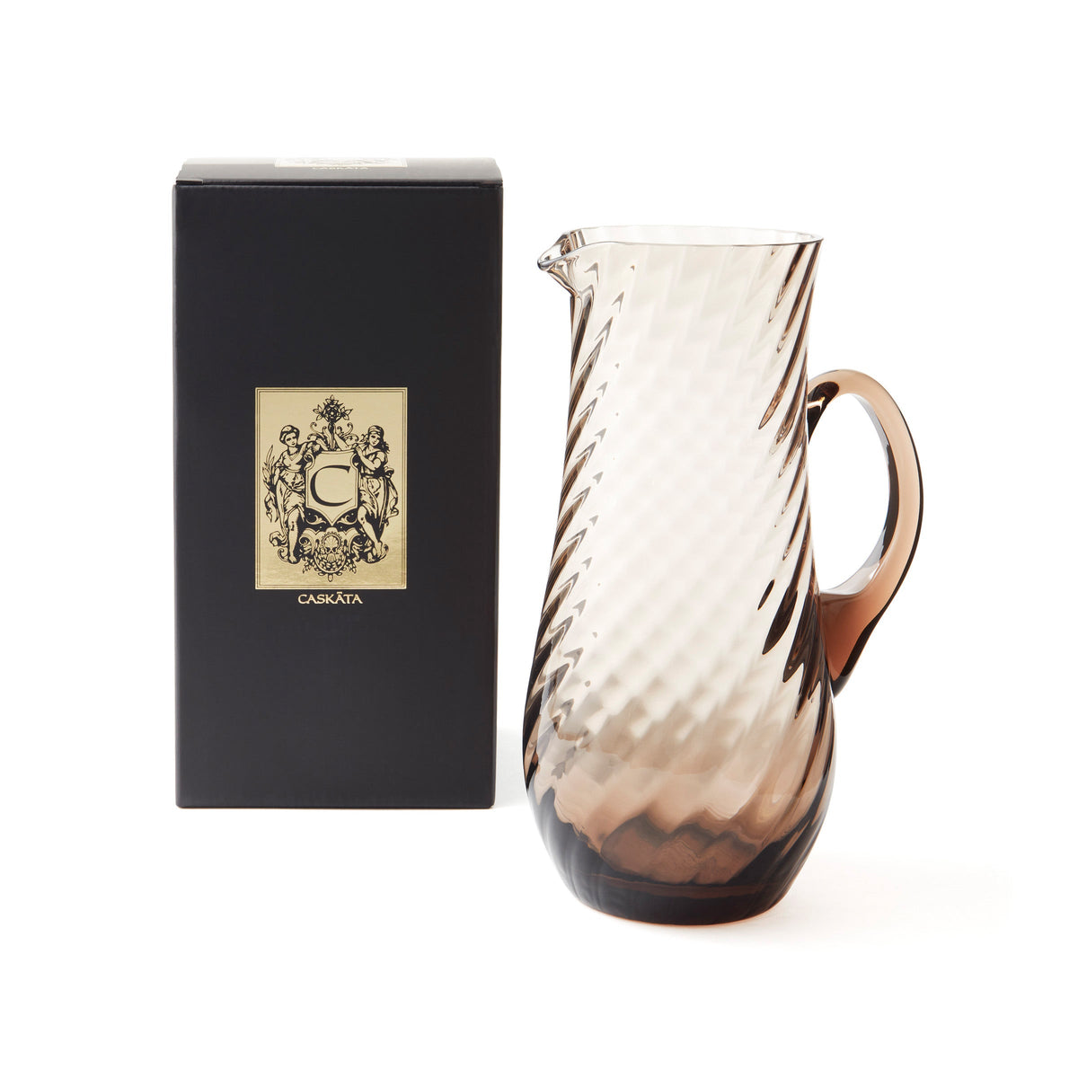 Quinn Mocha Brown Crystal Pitcher with Black and Gold Gift Box