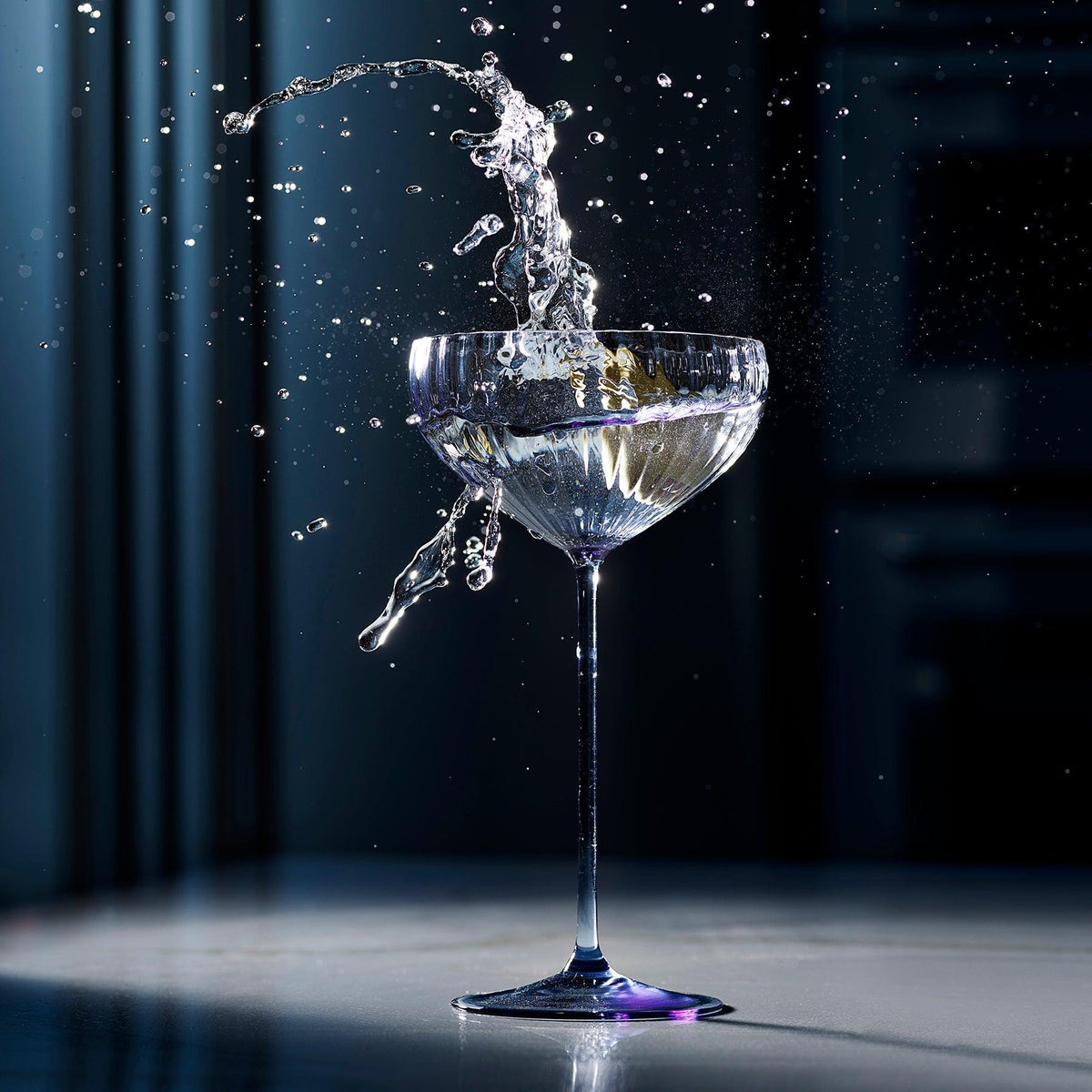 Quinn Ocean Blue Mouth-blown crystal Coupe Cocktail Glass from Caskata