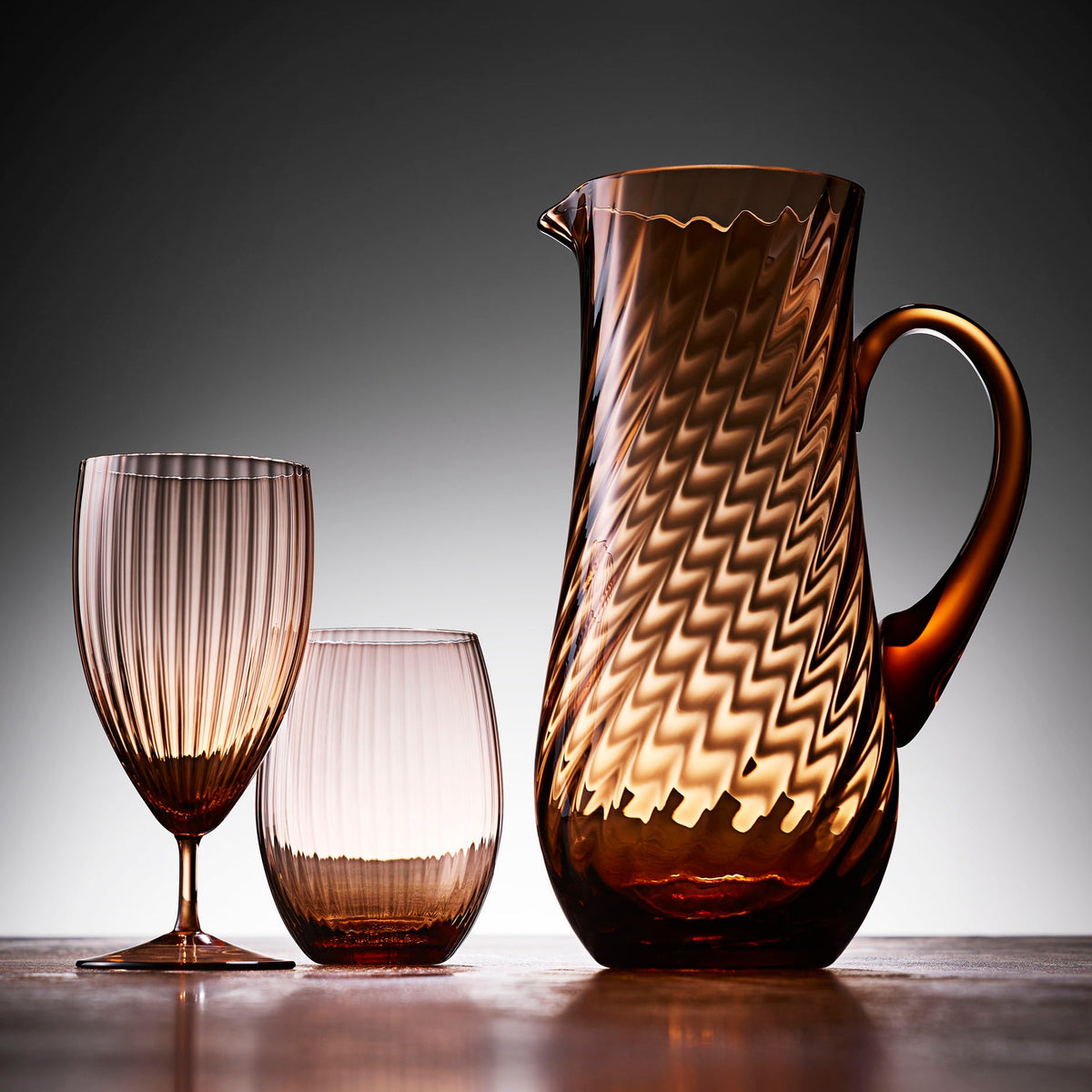 Quinn Stemware everyday Glass and Tumbler and Pitcher in Amber from Caskata