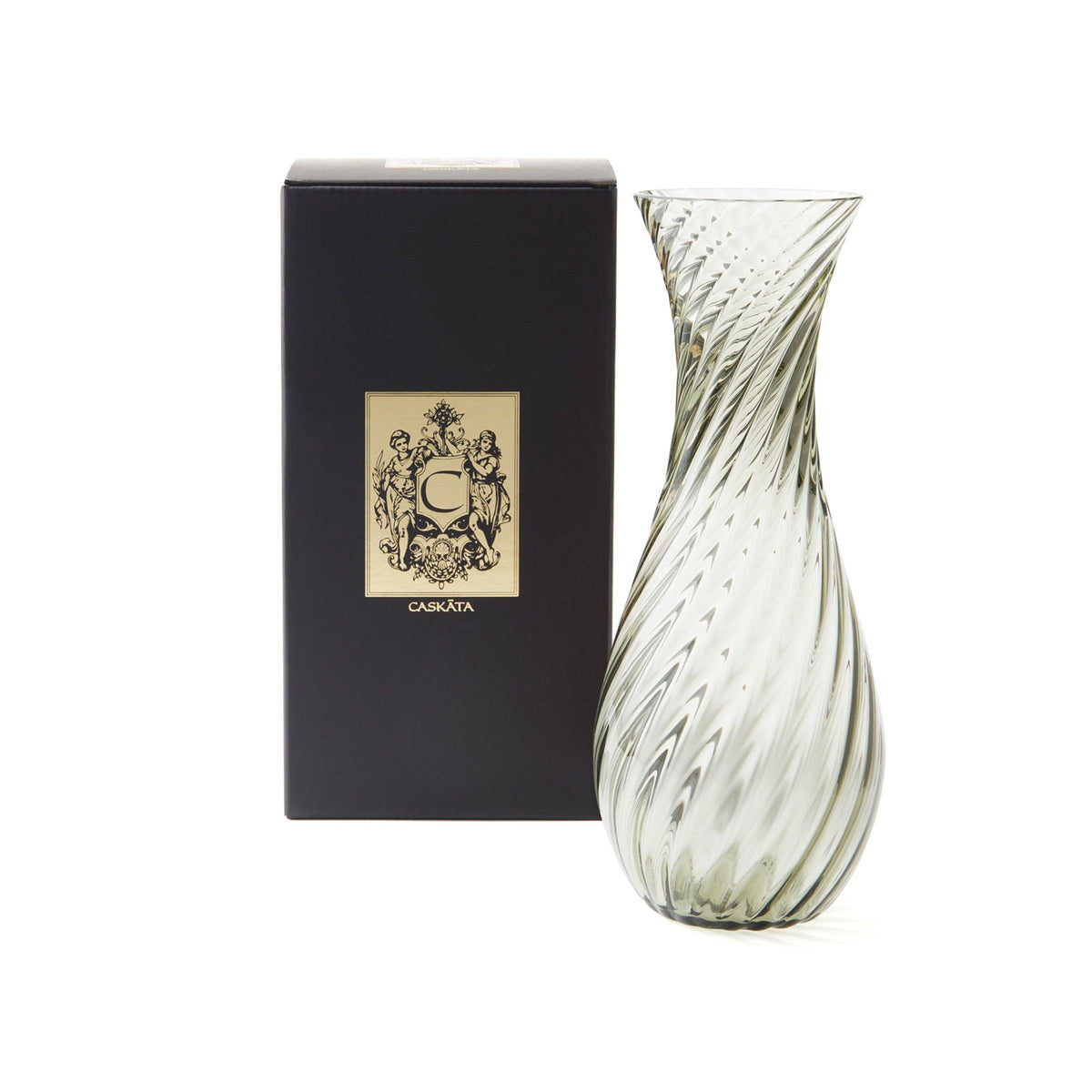 Quinn smoke green mouth-blown crystal carafe from Caskata.