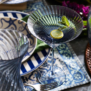 Quinn Ocean Blue Mouth-blown Crystal Martini Glasses from Caskata.